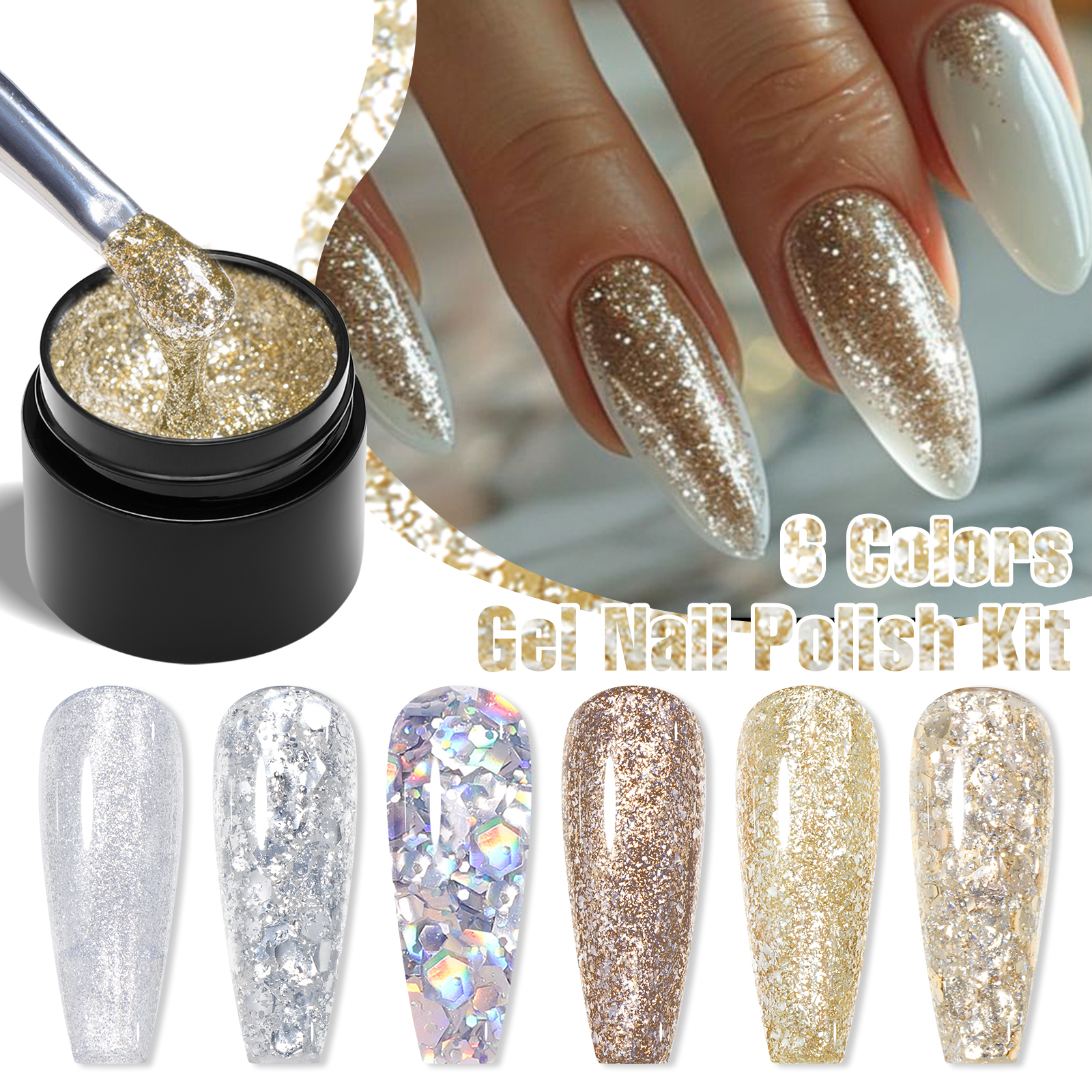Resin Glitter Pack - 7PCS/SET Glitter Nail Polish,Sparkly Shiny UV