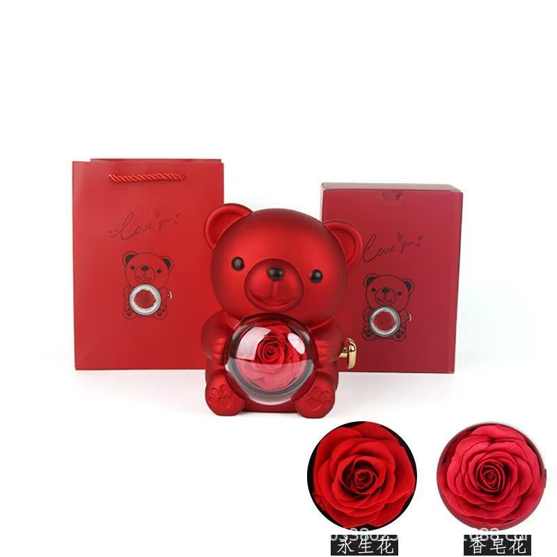 Flower Preservation Resin - Preserved Rose Hug Bear with Preserved